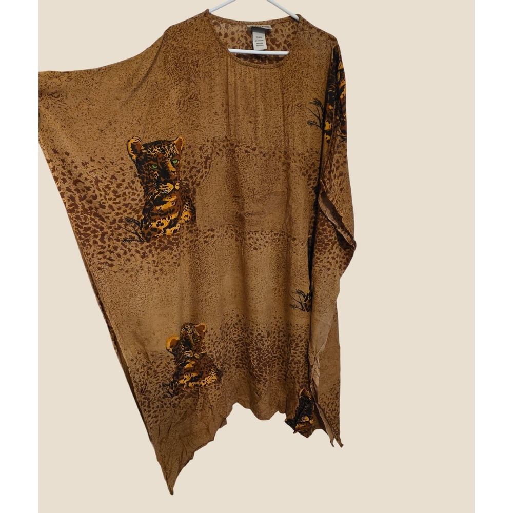 Sahara Mg Womens Leopard Cheetah Print Kaftan One Size Rayon Safari Loungewear